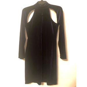 Navy blue velvet turtleneck bodycon dress